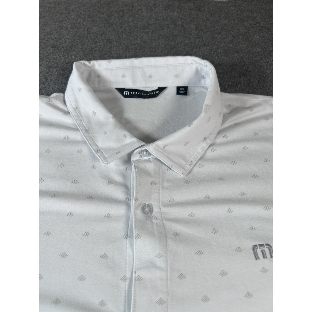 Travis Mathew Shirt Men's 3XL White Printed Cotton Elastine Button Up SS - Picture 2 of 8